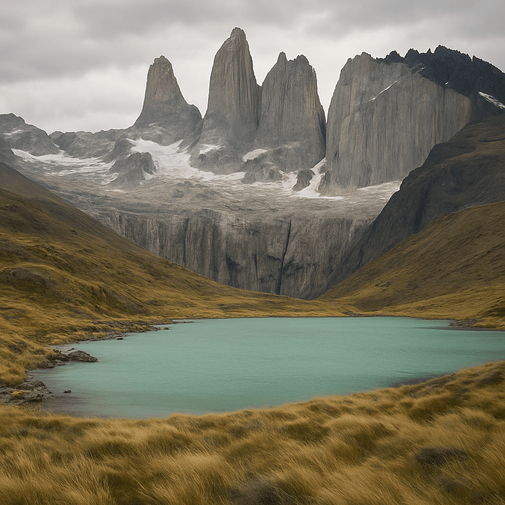 The granite towers of Torres del Paine above a turquoise lake